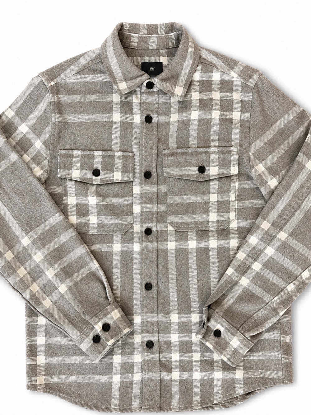 H&M Men’s Taupe and Cream Plaid Button-Down Shirt